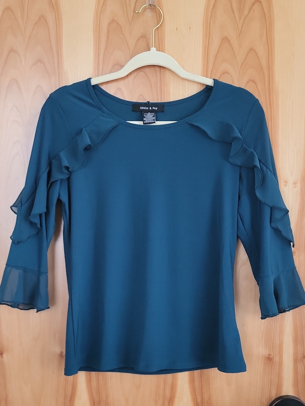 Adele & May Teal Ruffle Sleeve Blouse for Women